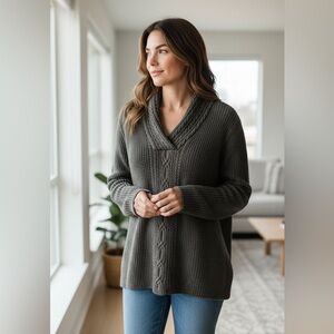 Nautica Sweater Womens XXLarge Pullover Black/gray Cotton Shawl Cowl Cable Knit